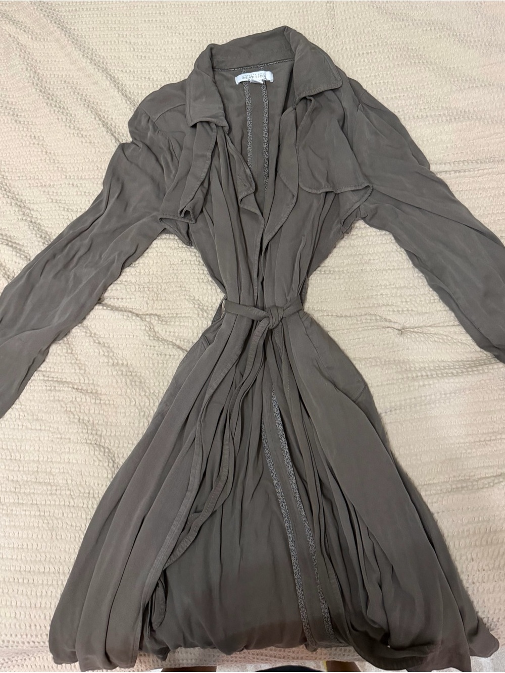 Kenneth Cole Reaction Long Sleeve Taupe Wrap Dress with Tie Waist